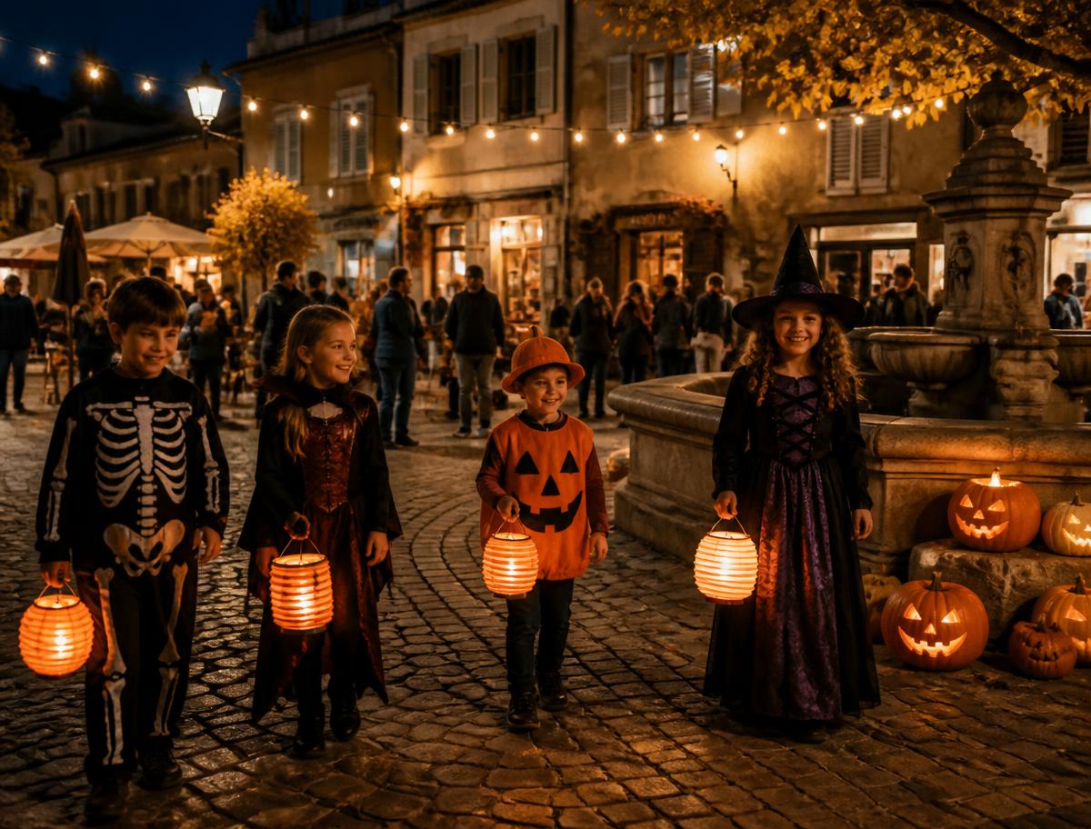 Enfants déguisés lors de la fête d'Halloween du village